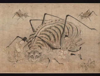 Yorimitsu tuant Tsuchigumo (détail) du rouleau Tsuchigumo no Soshi Emaki, 13e siècle
