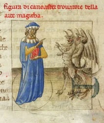 Zoroastre avec deux démons Miniature du Secretum Secretorum de Pseudo-Aristote, 1425