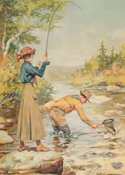 Couple pêchant sur une rivière