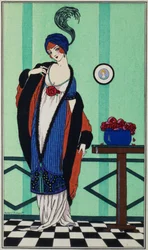 Manteau de fourrure avec tunique en mousseline de 