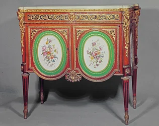 Cabinet Louis XVI, estampillé M.Carlin JME, décoré avec ornement doré et plaques de Sèvres, vers 1774