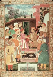 Parviz reçoit son audience, école de Jahangir, Mughal