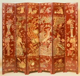 Scène pastorale, (écran en laque rouge avec chinoiserie dorée)