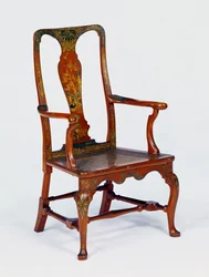 Fauteuil rouge laqué de la reine Anne avec pieds en cabriole, c.1710