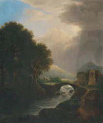 Paysage romantique avec pont