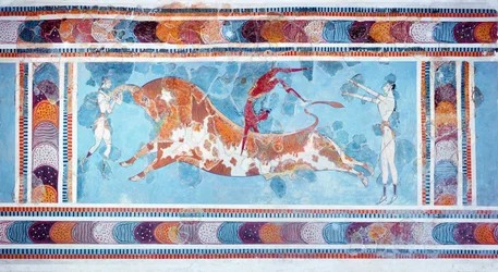La fresque du toréador, palais de Cnossos, Crète, vers 1500 av. J.-C.