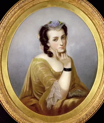 Femme en robe Watteau, vers 1870
