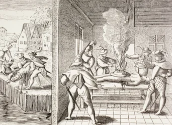 Propagande du XVIe siècle illustrant la violence des Gueux contre les catholiques, tirée de 