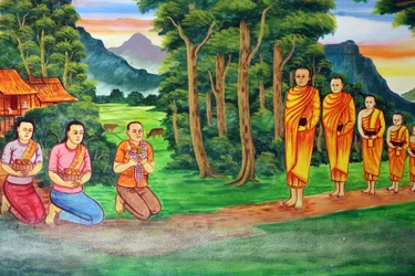 20151029, Vientiane, Laos : Temple bouddhiste Wat Si Muang (Simuong). Peinture représentant l