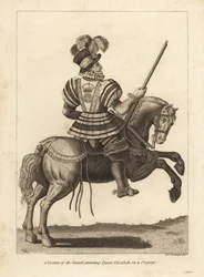 Un Yeoman de la Garde assistant la reine Elizabeth I lors d