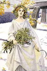 Un druide cueillant du gui, vers 1900 (illustration)