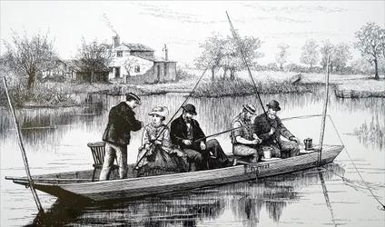 Un groupe de jeunes gens pêchant