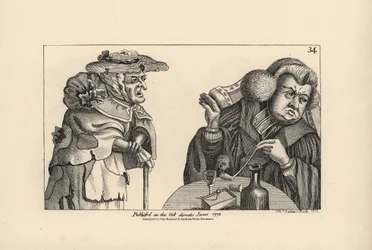 Un vicaire riche et dodu avec une pipe à tabac et de la liqueur ignore les supplications d