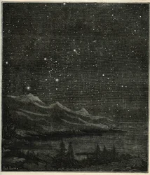 Une nuit étoilée parfaite pour observer le ciel. Gravure de « Les étoiles et les autres curiosités du ciel » de Camille Flammarion