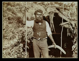 Aborigène avec un boomerang, c.1860s