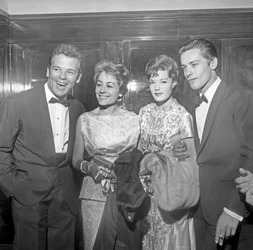 Les acteurs Renato Salvatori, Annie Girardot, Romy Schneider et Alain Delon au 21e Festival du film de Venise