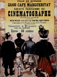 Publicité pour le cinématographe à Bourges, France, vers 1895