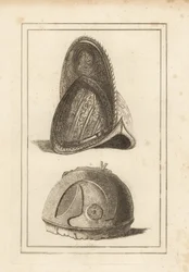 Ancien casque morion vénitien orné de trophées militaires, et un ancien casque romain trouvé à Cannes