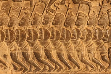 Angkor Wat. Détail de la sculpture en relief de la bataille de Kurukshetra