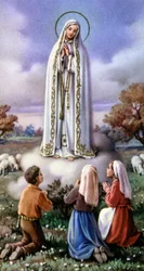 Apparition de la Vierge Marie à 3 petits bergers à Fatima, Portugal (1917), vers 1920-30 (carte postale)