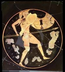 Kylix athénien à figures rouges représentant un guerrier grec, grec (vers 500 av. J.-C.)