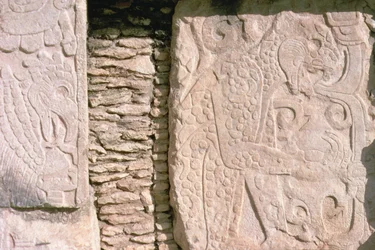 Bas-relief représentant des jaguars arrachant des cœurs humains des victimes sacrificielles