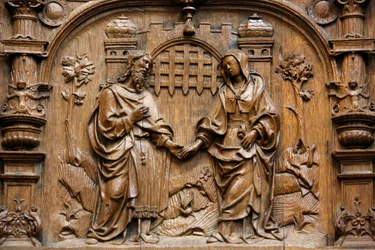 Basilique de Saint-Denis, Stalles de la Chapelle de Goillon (début du XVIe siècle), Représentation du mariage de la Vierge Marie et de Joseph, Saint-Denis, France