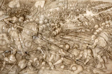 Basilique de Saint-Denis, Tombe de François 1er roi de France et Claude de France, Bas-relief de la fondation, Représentation de la bataille de Marignan en 1515 - l