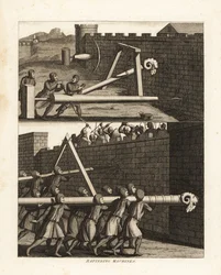 Bélier et deux types de forets pour percer les murs en haut, et deux béliers en bas, l