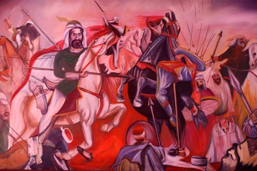 Bektachi (Bektashi) tekke à Gjakove, Kosovo. Peinture représentant la bataille de Kerbala.
