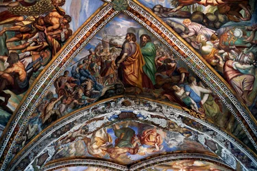Scènes bibliques, fresques (18ème siècle) de la voûte de la cathédrale Saint-Barthélemy, Lipari, Îles Éoliennes (Liste du patrimoine mondial de l