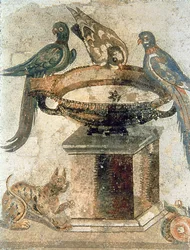 Oiseaux et un chat en embuscade, de Pompéi