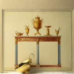 Buffet et service à thé sur une aquarelle de l