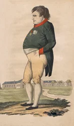 Caricature de Napoléon Bonaparte à Sainte-Hélène réalisée deux mois avant sa mort le 5 mai
