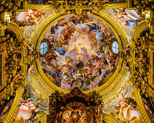 Peinture de plafond, Sacristie, Monastère Chartreux La Cartuja, Point culminant du baroque en Andalousie, Grenade, Andalousie, Espagne, Europe