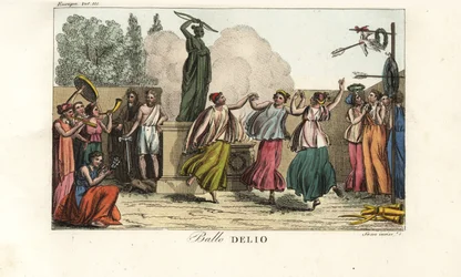 Danse cérémonielle pour Artémis ou Diane la Chasseresse dans une forêt sacrée sur l
