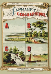 Couverture : A : Archipel, B : Bois de Boulogne, C : Cascade, D : Digue - Gravure extraite de Alphabet géographique. Guérin-Muller et Cie, éditeurs, Paris