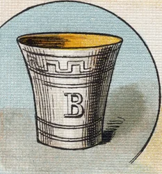 Tasse. Gravure dans "Alphabet de ma petite fille". Bernardin-Bechet et Fils, libraires-éditeurs, Paris, vers 1895. Album incassable sur toile. Bibliothèque des Bébés. 12 pages. Album contenant une méthode de lecture et un abécédaire illustratif.
