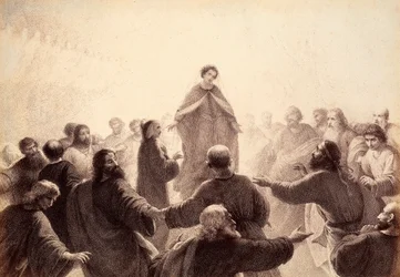Dante et Béatrice sont entourés par les esprits des Sages chantant et dansant autour d