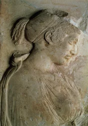 Détail de la stèle de Philis, de Thasos, vers le Ve siècle av. J.-C.