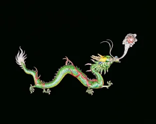 Dragon poursuivant une perle enflammée, détail décoratif de la base d