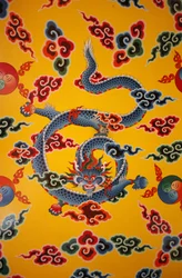 Peinture murale de dragon. Monastère de Kopan, Katmandou, Népal