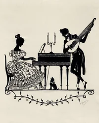 Duo avec luth-guitare et pianoforte, Vienne, vers 1900 (impression)