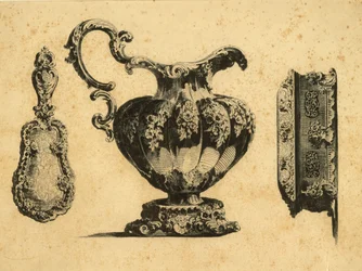 Gravure représentant trois accessoires de beauté par le prince Pavel (Paul) Grigoryevich Demidoff (1738-1821)