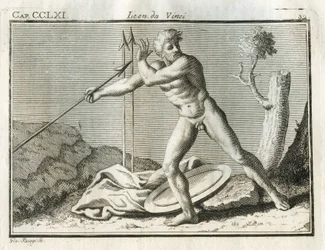 Études sur la figure humaine lançant un objet avec grande impétuosité. Gravure du « Traité de la peinture » de Léonard de Vinci