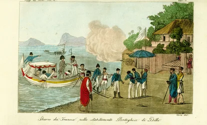 Première arrivée à la colonie portugaise de Dille, Timor, maintenant Dili, Timor oriental