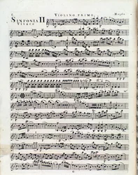 Première page de partition musicale pour violon dans la Symphonie n° 2 par J Haydn