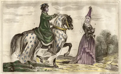 Le roi de France Charles IV (1322) et Jeanne de Flandre (1295-1374) comtesse de Montfort (1340), gravure par Rebel