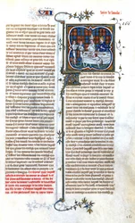 Le roi de France Louis le Bègue (846-879) rencontrant le pape Jean VIII pour son couronnement en 877, enluminure tirée des «Grandes Chroniques de France de Charles V», vers 1375-1380