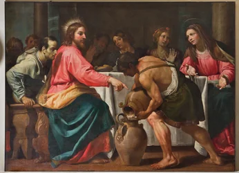 Gênes, Duomo (Cathédrale Saint-Laurent), intérieur, Baptistère (anciennement Église Saint-Jean-le-Vieux) : "Noces de Cana"